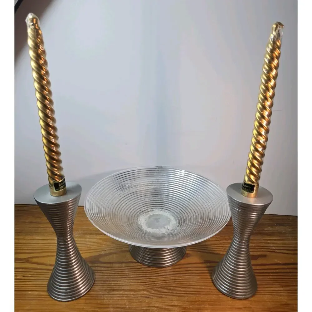 Party Lite Pair of Solid Aluminum Candle Stick Holders Orbit P0596